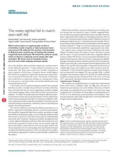 The newly sighted fail to match seen with felt  