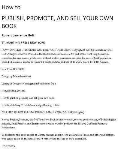 How to Publish, Promote, and Sell Your Own Book  