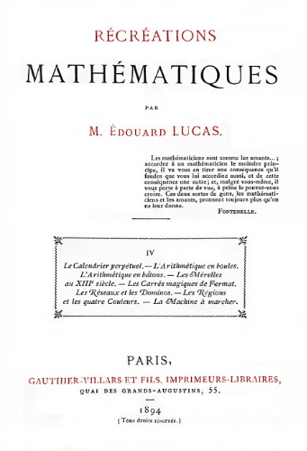Récréations mathématiques, volume 4