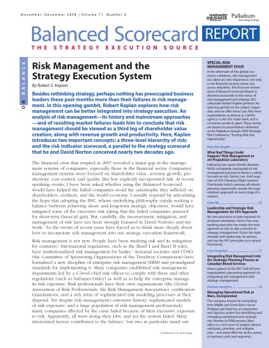 Balanced Scorecard Report - The Strategy Execution Source - Volume 11 Number 6 - Nov-Dec 2009    