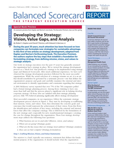 Balanced Scorecard Report - The Strategy Execution Source - Volume 10 Number 1 - Jan-Feb 2008    