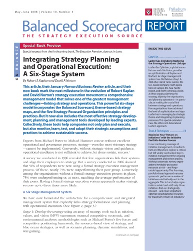 Balanced Scorecard Report - The Strategy Execution Source - Volume 10 Number 3 - May-Jun 2008    