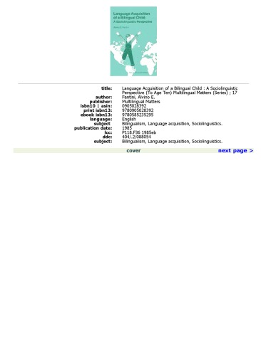 Language Acquisition of a Bilingual Child:  A Sociolinguistic Perspective 