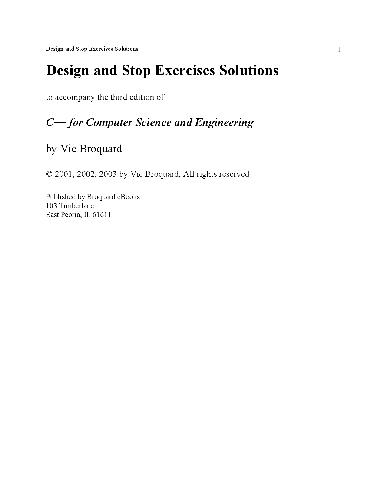 C++ for Computer Science and Engineering. Solutions Manual