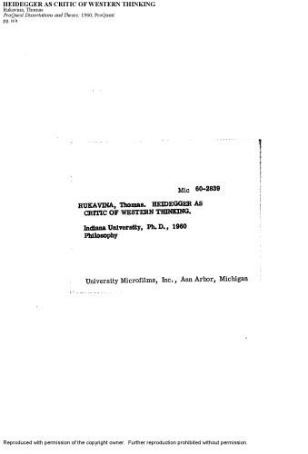 [Dissertation] Heidegger as Critic of Western Thinking