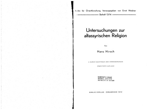 Untersuchungen zur altassyrischen Religion