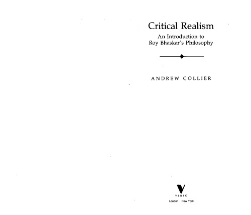 Critical Realism: An Introduction to Roy Bhaskar's Philosophy