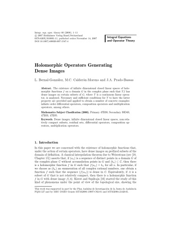 Integral Equations and Operator Theory - Volume 60