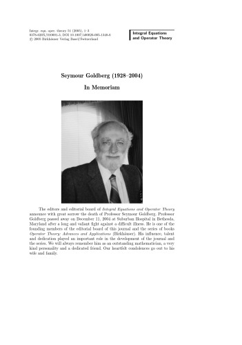 Integral Equations and Operator Theory - Volume 51