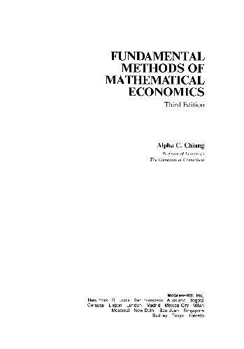 Fundamental Methods of Mathematical Economics