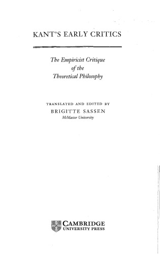 Kant's Early Critics