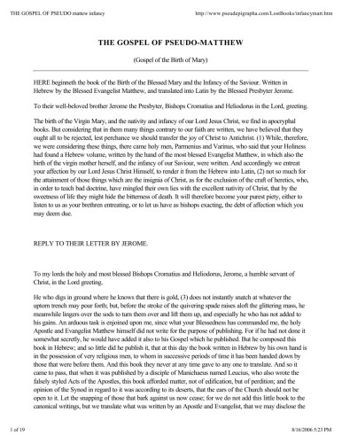 GOSPEL OF PSEUDO matthew infancy