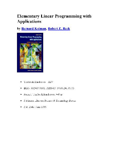 Elementary Linear Programming with Applications