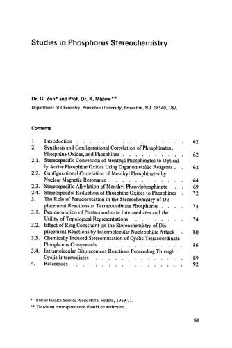 The Chemistry of Organophosphorus Compounds I