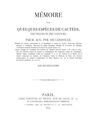 Memoire quelques especes de cactees, nouvelles ou peu connues