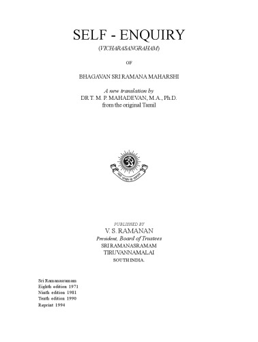 SELF - ENQUIRY (VICHARASANGRAHAM)