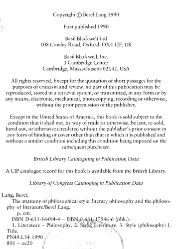 The Anatomy of Philosophical Style: Literary Philosophy and the Philosophy of Literature