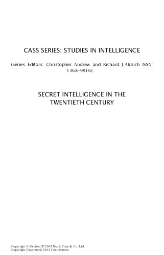 Secret Intelligence in the Twentieth Century ()