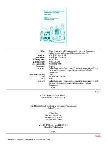 Third International Conference on Minority Languages: Celtic papers