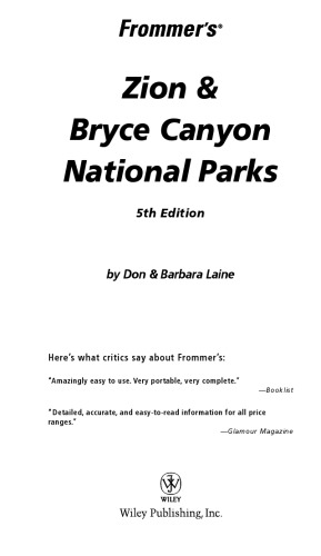 Frommer's Zion & Bryce Canyon National Parks, 5th Edition (Park Guides)