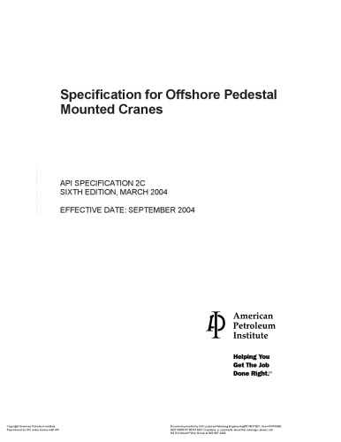 API 2C Specification for Offshore Pedestal Mounted Cranes