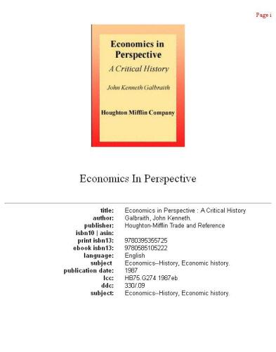 Economics in Perspective: A Critical History
