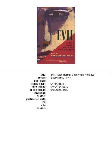 Evil: Inside Human Violence and Cruelty