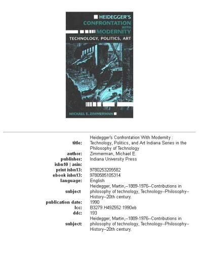 Heidegger's confrontation with modernity: technology, politics, and art