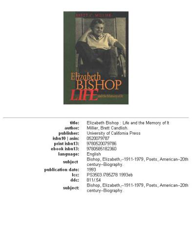 Elizabeth Bishop: life and the memory of it