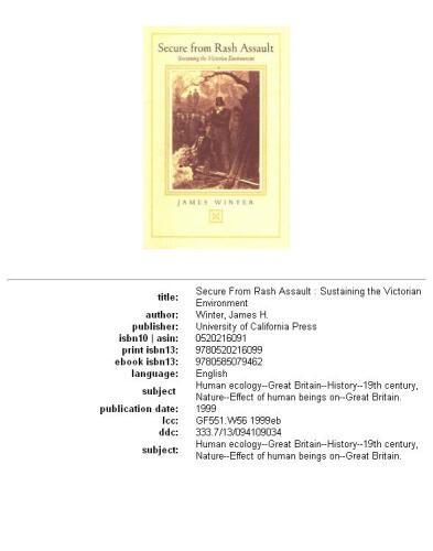 Secure from rash assault: sustaining the Victorian environment