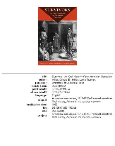 Survivors: An Oral History of the Armenian Genocide