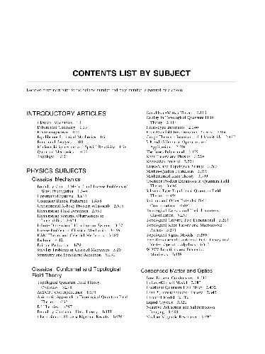 Encyclopedia Of Mathematical Physics. Contents list by subject. Contents
