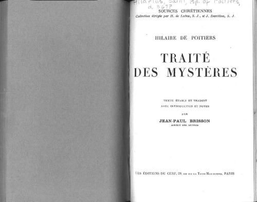 Traité des mystères (Sources chrétiennes 019)