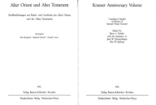 Kramer anniversary volume: cuneiform studies in honor of Samuel Noah Kramer