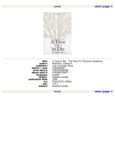 A Time to Die: The Place for Physician Assistance