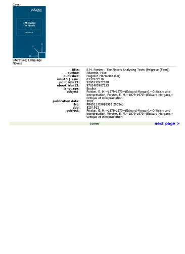 E. M. Forster:  the Novels (Analysing Texts)