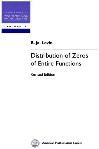 Distribution of Zeros of Entire Functions (Translations of Mathematical Monographs)