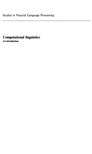 Computational Linguistics: An Introduction