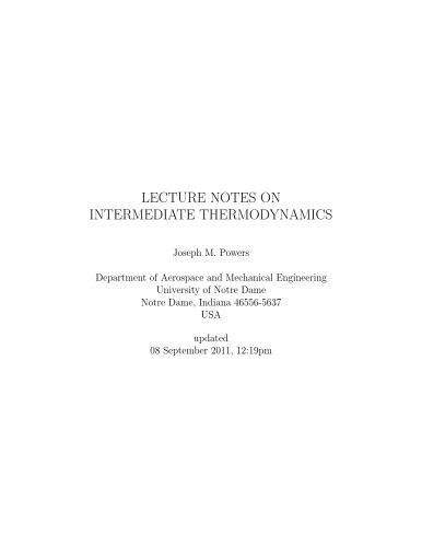 Lecture Notes on Intermediate Thermodynamics