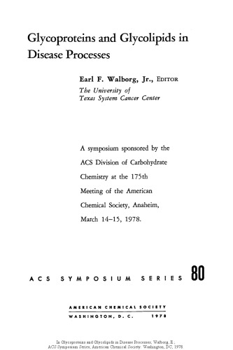 Glycoproteins and Glycolipids in Disease Processes