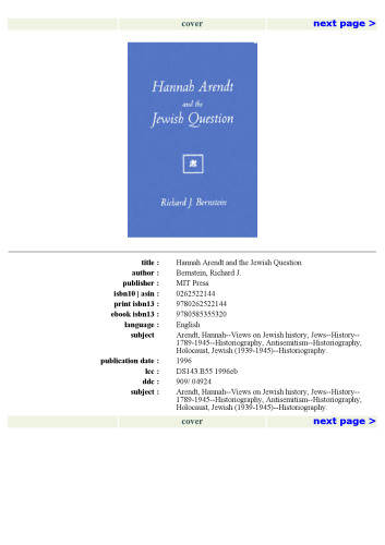 Hannah Arendt and the Jewish Question