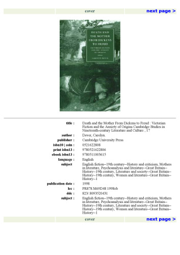 Death and the mother from Dickens to Freud: Victorian fiction and the anxiety of origins