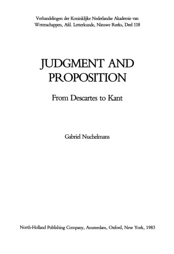 Judgment and Proposition. From Descartes to Kant
