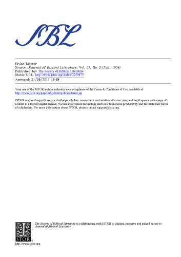 Journal of Biblical Literature 1934-2