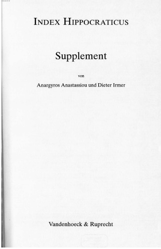 Index Hippocraticus. Supplement