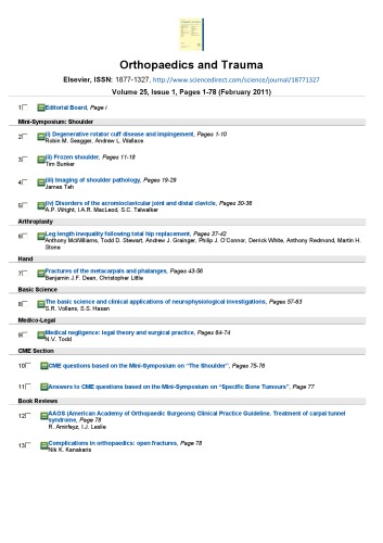 Orthopaedics and Trauma. Volume 25, Issue 1, Pages 1-78 (February 2011)