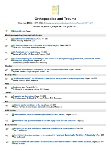 Orthopaedics and Trauma. Volume 25, Issue 3, Pages 161-234 (June 2011)