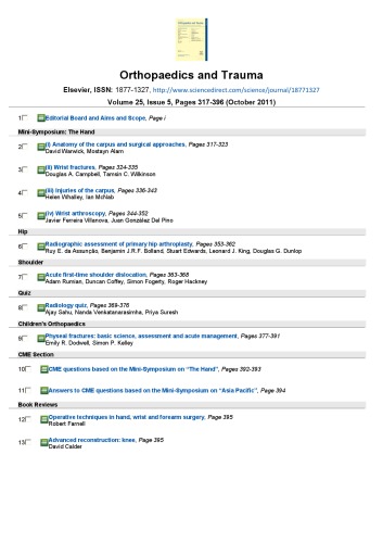 Orthopaedics and Trauma. Volume 25, Issue 5, Pages 317-396 (October 2011)