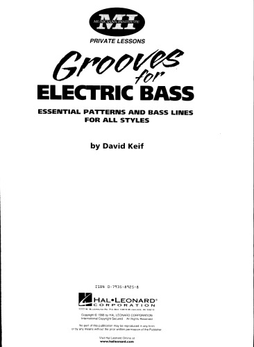 Grooves for Electric Bass: Essential Patterns and Bass Lines for All Styles