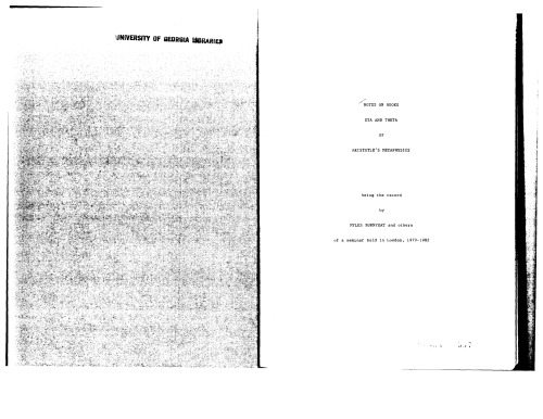 Notes on Eta and Theta of Aristotle's ''Metaphysics'': A Study Guide